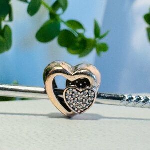 Authentic Pandora Retired Rose Gold Joined Together Heart CZ Charm